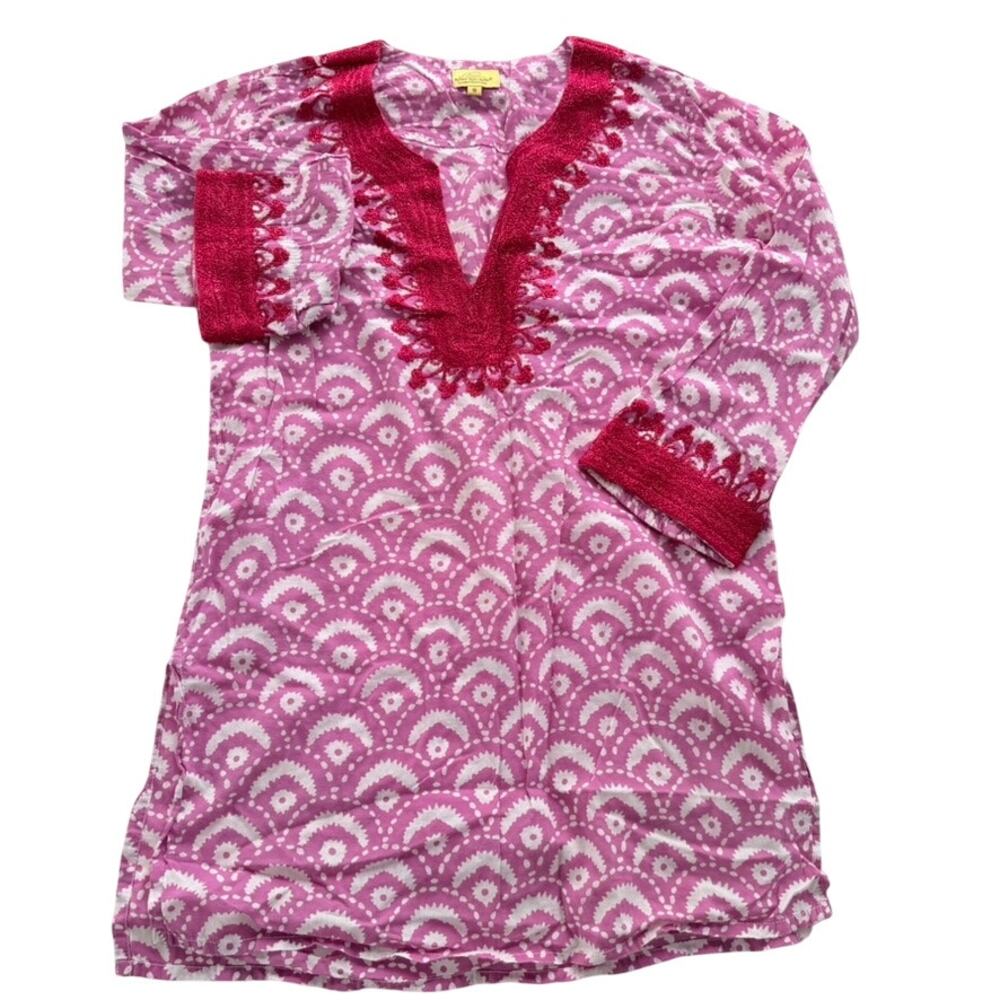 Roller Rabbit Roberta Tunic Cotton Pink Small Embroidered Cover-Up Beach Pajama